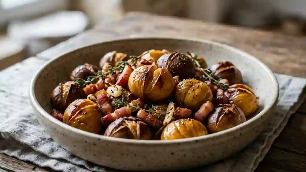 Châtaignes rôties au lard et thym - Photo de présentation
