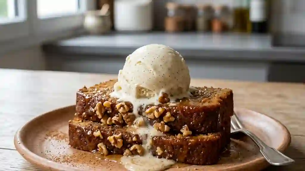 Pain d'épices poêlé au miel et glace fondante - Photo de présentation