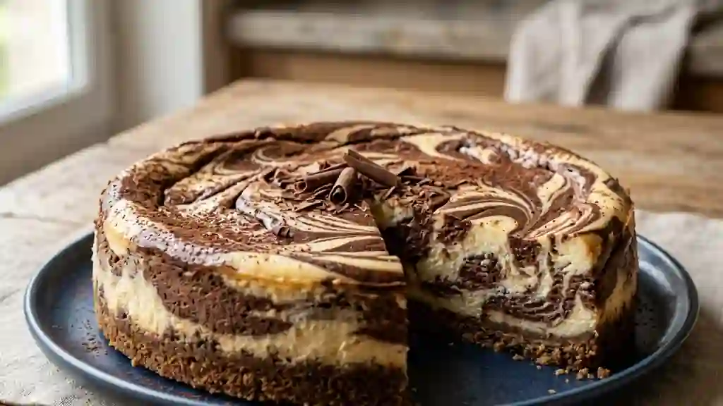 Cheesecake marbré chocolat et vanille onctueux - Photo de présentation