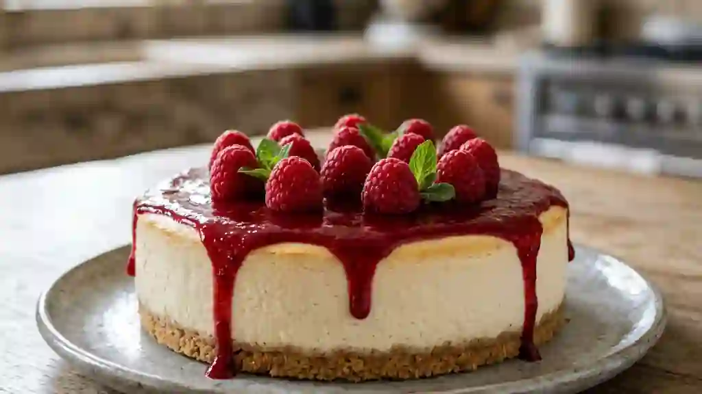 Cheesecake fondant au coulis de framboises - Photo de présentation