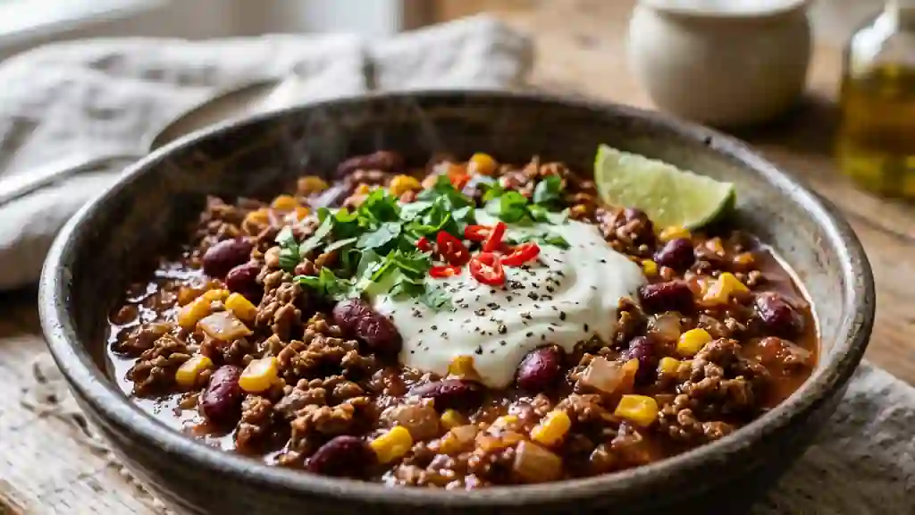 Chili con carne fondant et épicé - Photo de présentation