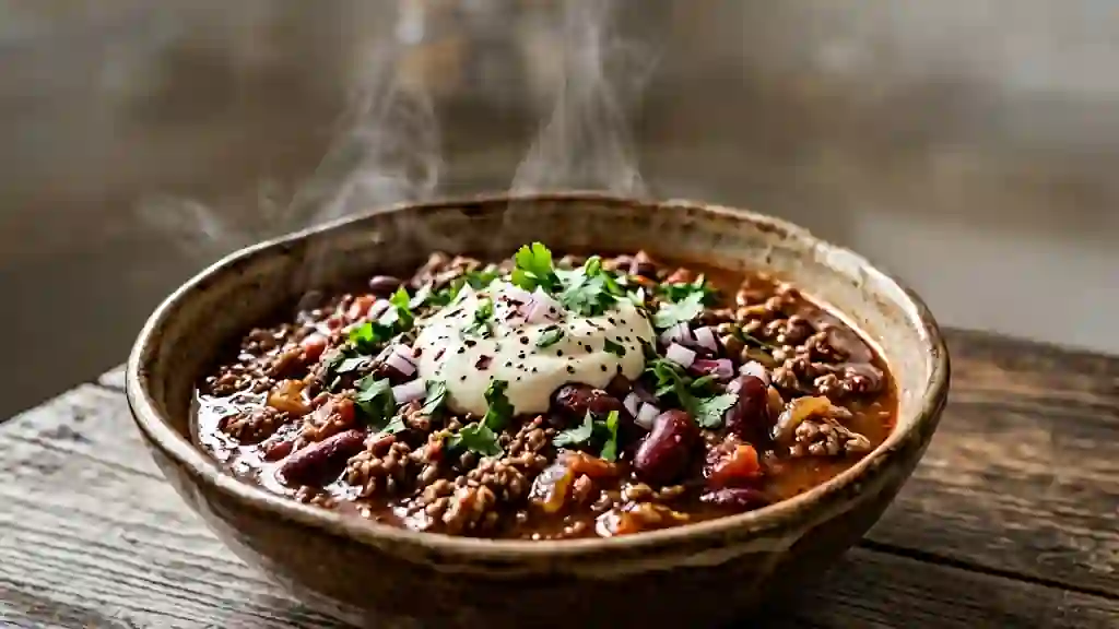 Chili con carne fondant et épicé - Photo de présentation