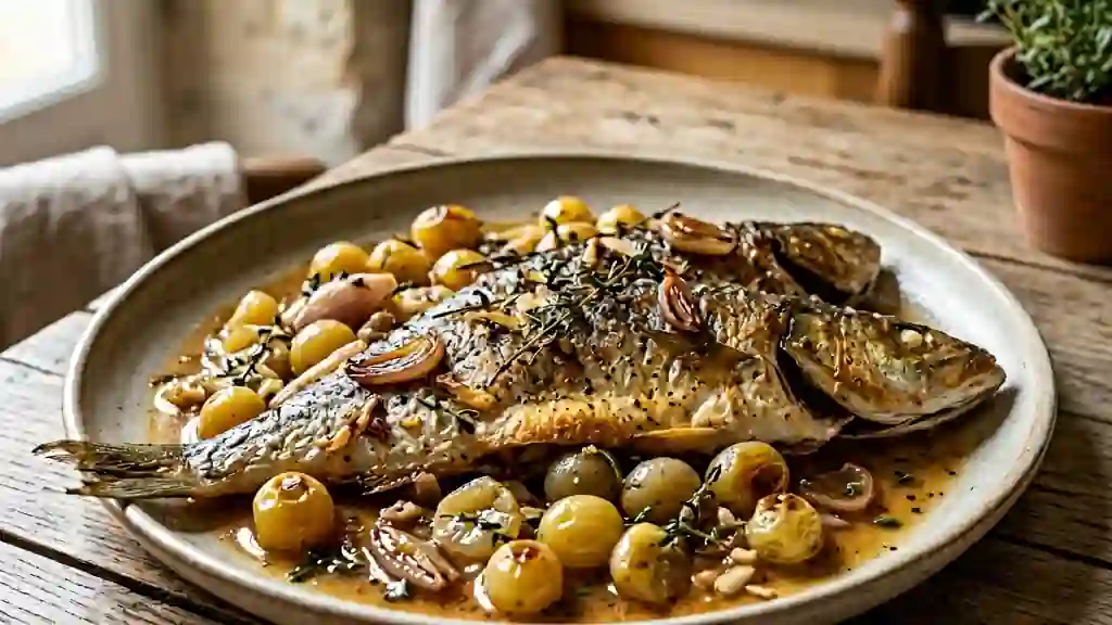 Chinchard rôti aux raisins et vin blanc - Photo de présentation