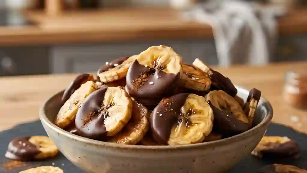 Chips de banane au chocolat noir - Photo de présentation