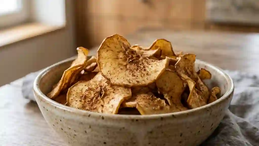 Fines chips de pomme croquantes à la cannelle - Photo de présentation