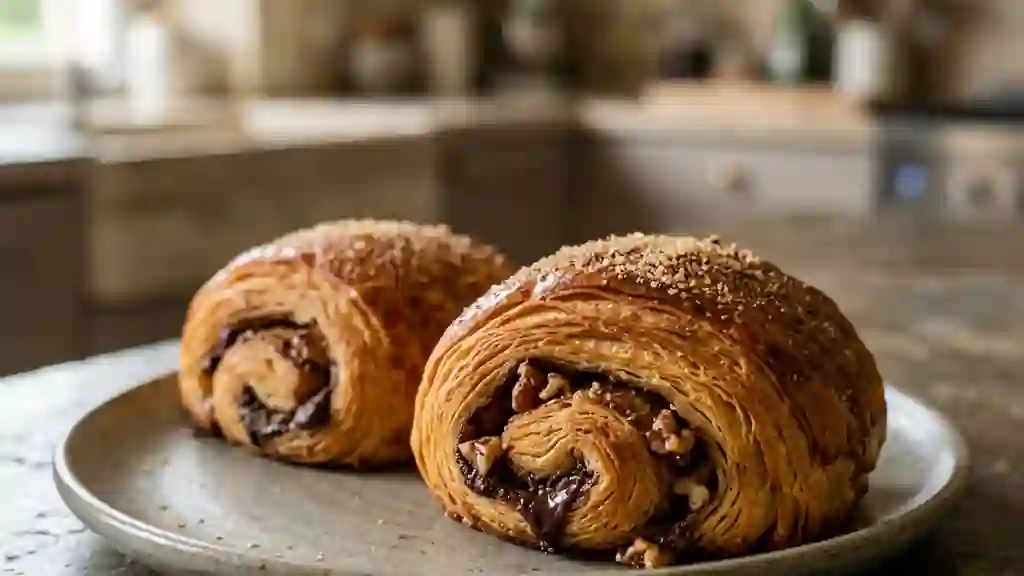 Chocolatine croustillante au chocolat et noix - Photo de présentation