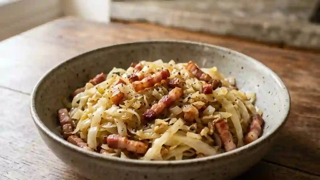 Chou blanc fondant et lardons croustillants - Photo de présentation
