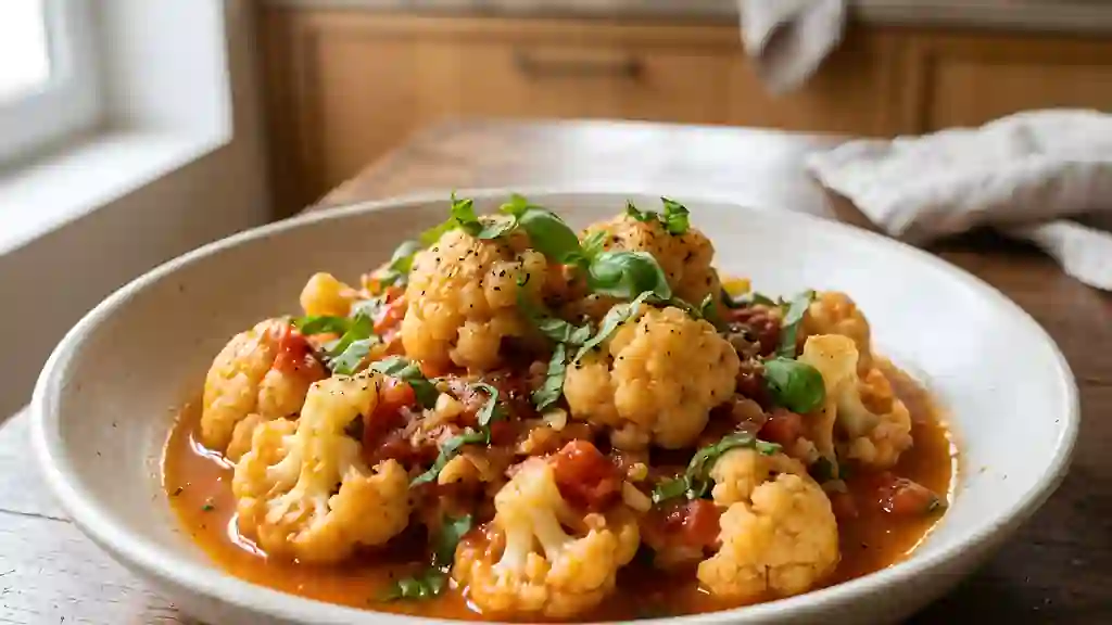 Chou-fleur sauce tomate et basilic frais - Photo de présentation