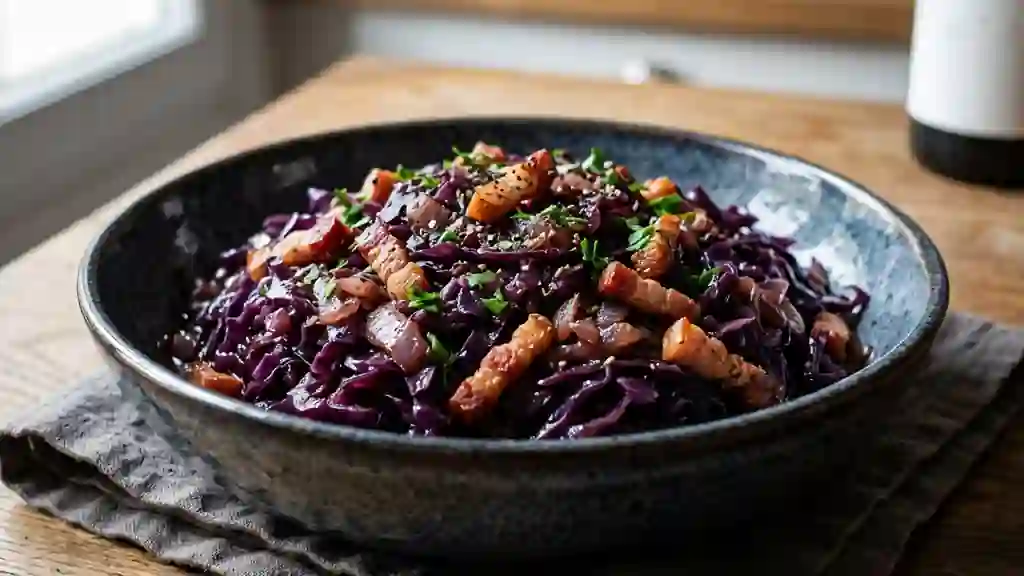 Chou rouge confit au lard fumé et vin rouge - Photo de présentation