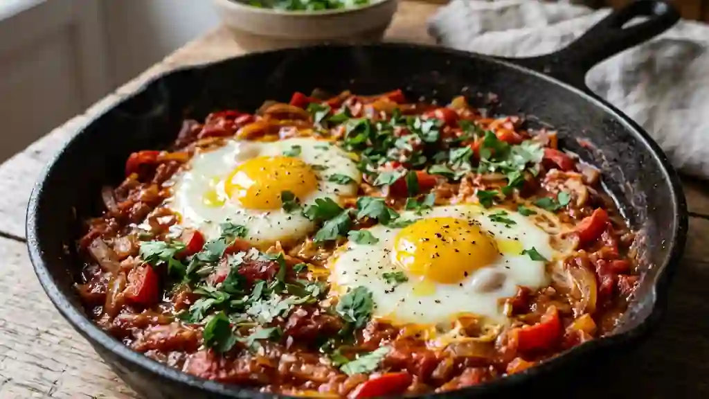 Choukchouka aux œufs coulants et tomates confites - Photo de présentation