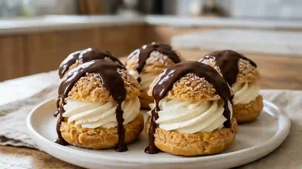 Choux craquants chantilly et chocolat fondant - Photo de présentation