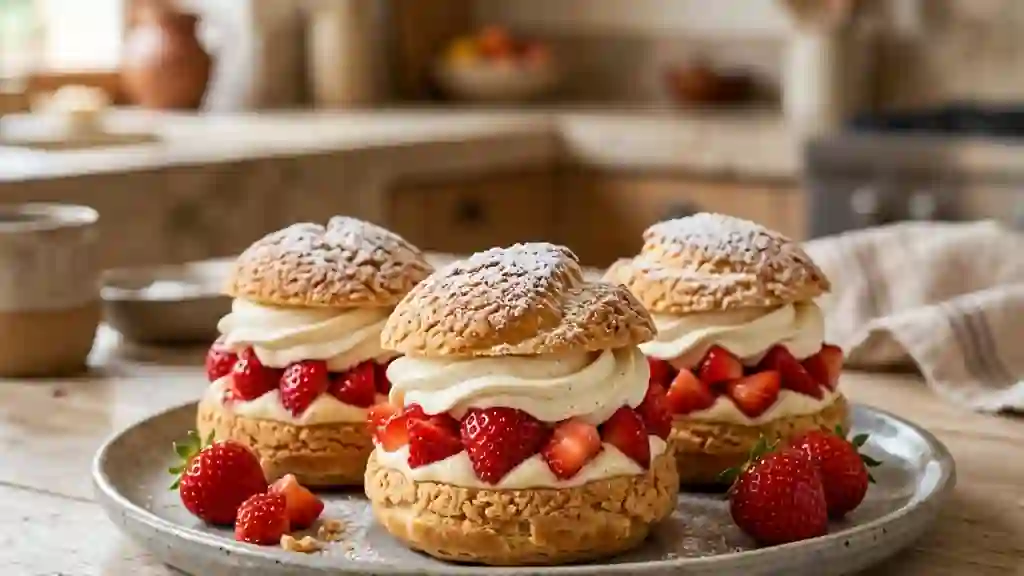 Choux craquants chantilly vanille et fraises - Photo de présentation