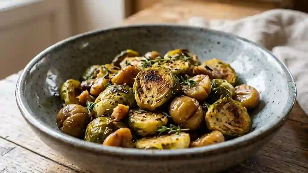 Choux de Bruxelles rôtis et marrons au thym - Photo de présentation