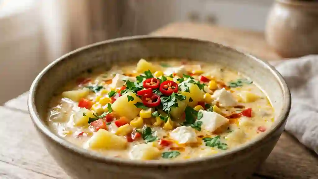 Chupe péruvien crémeux au piment et fromage - Photo de présentation