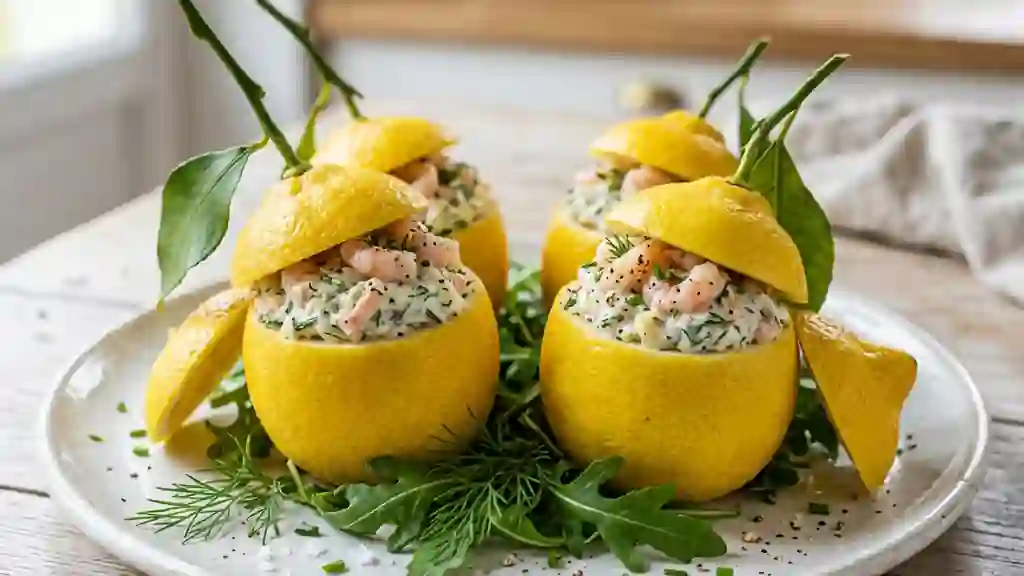 Citrons farcis crevettes et crème d'aneth - Photo de présentation