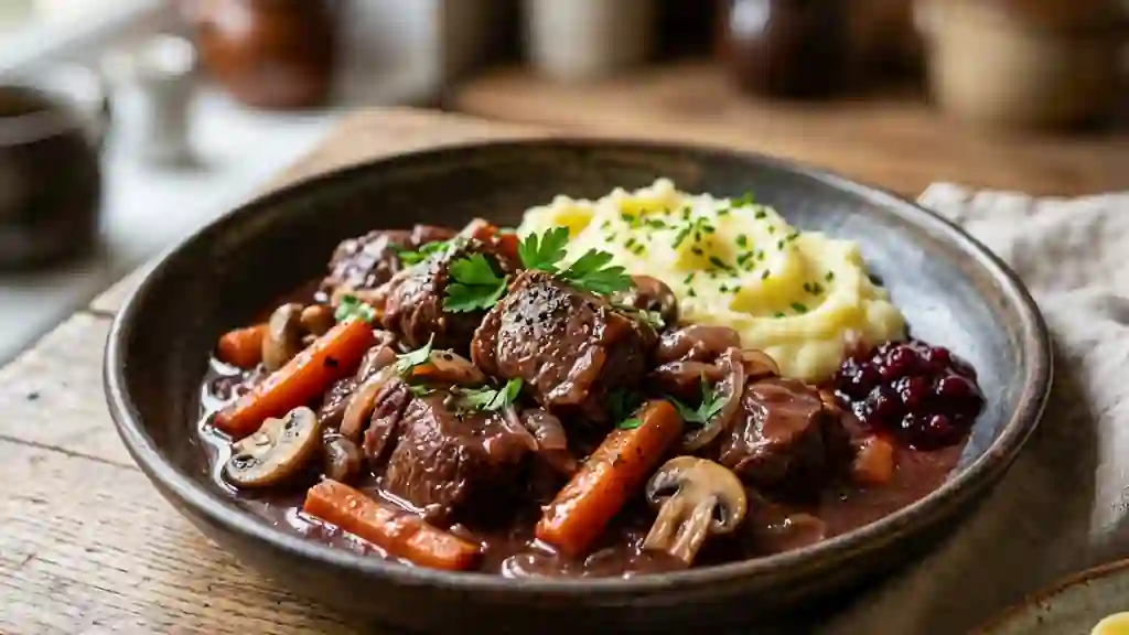 Marcassin mijoté, sauce onctueuse au vin - Photo de présentation