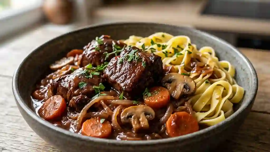 Civet de porcelet fondant au vin rouge intense - Photo de présentation