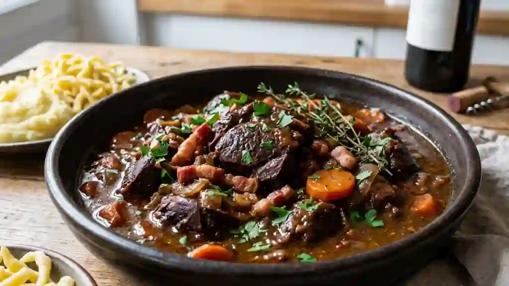 Sanglier fondant au vin rouge et lardons - Photo de présentation