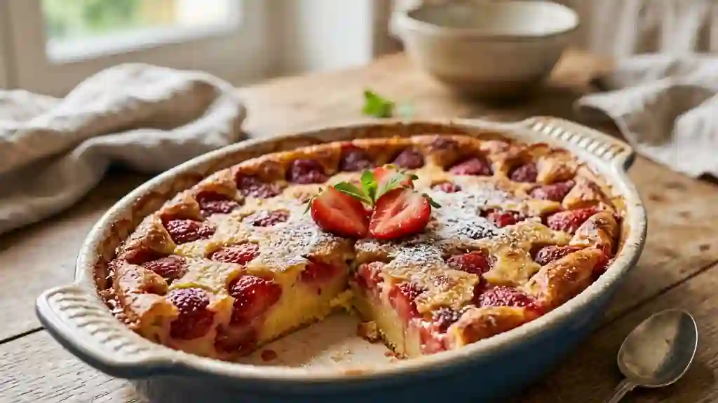 Clafoutis aux fraises fondant et vanillé - Photo de présentation