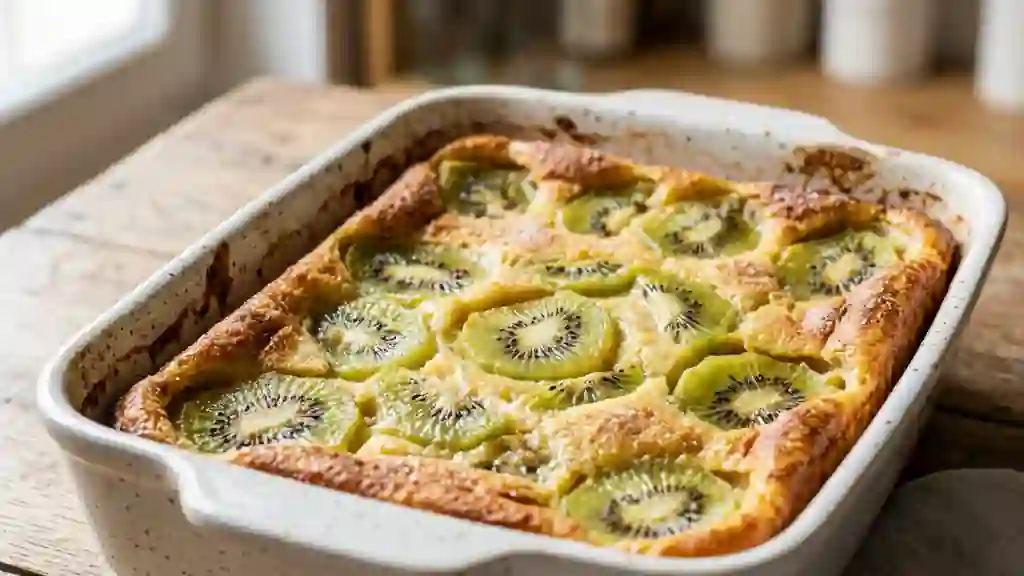 Clafoutis fondant aux kiwis acidulés et kirsch - Photo de présentation