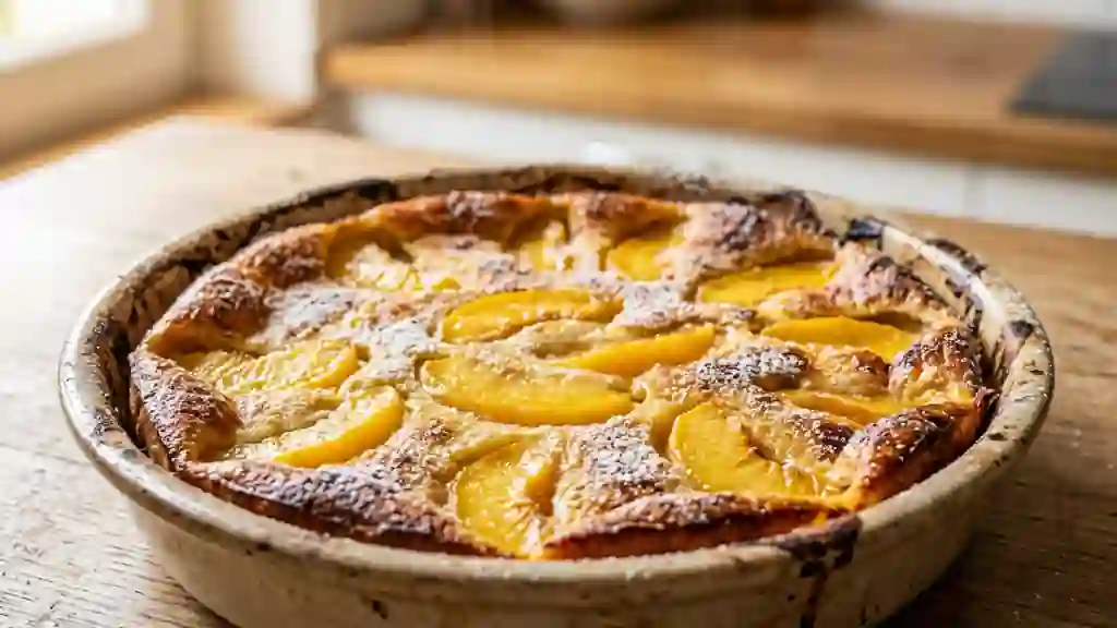 Clafoutis aux pêches onctueux à la vanille - Photo de présentation