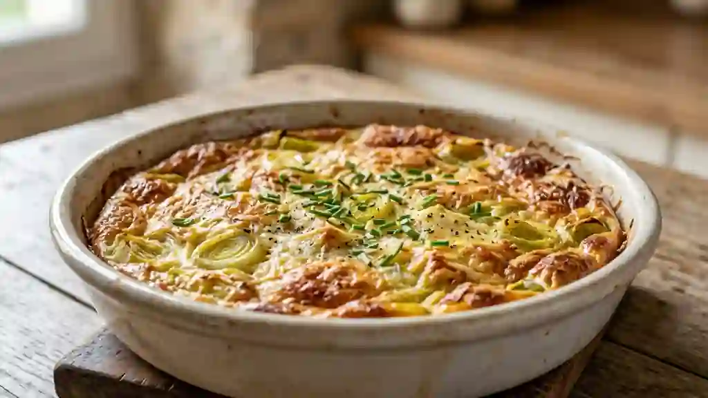 Clafoutis de poireaux crémeux et doré - Photo de présentation