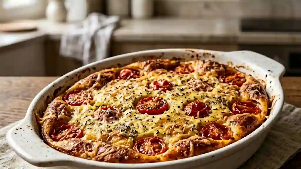 Clafoutis fondant aux tomates cerises et herbes - Photo de présentation