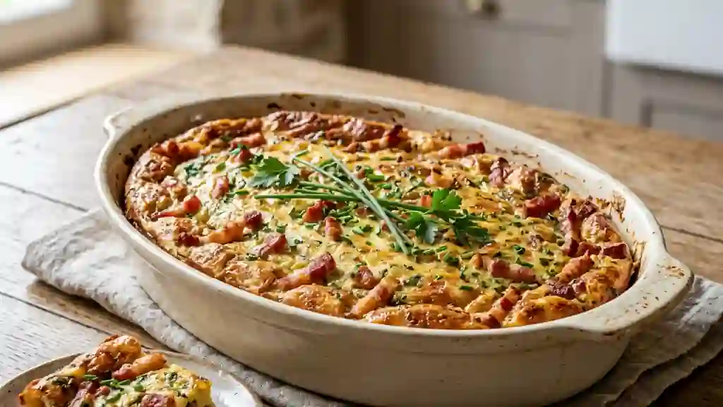 Clafoutis fondant aux lardons et herbes fraîches - Photo de présentation