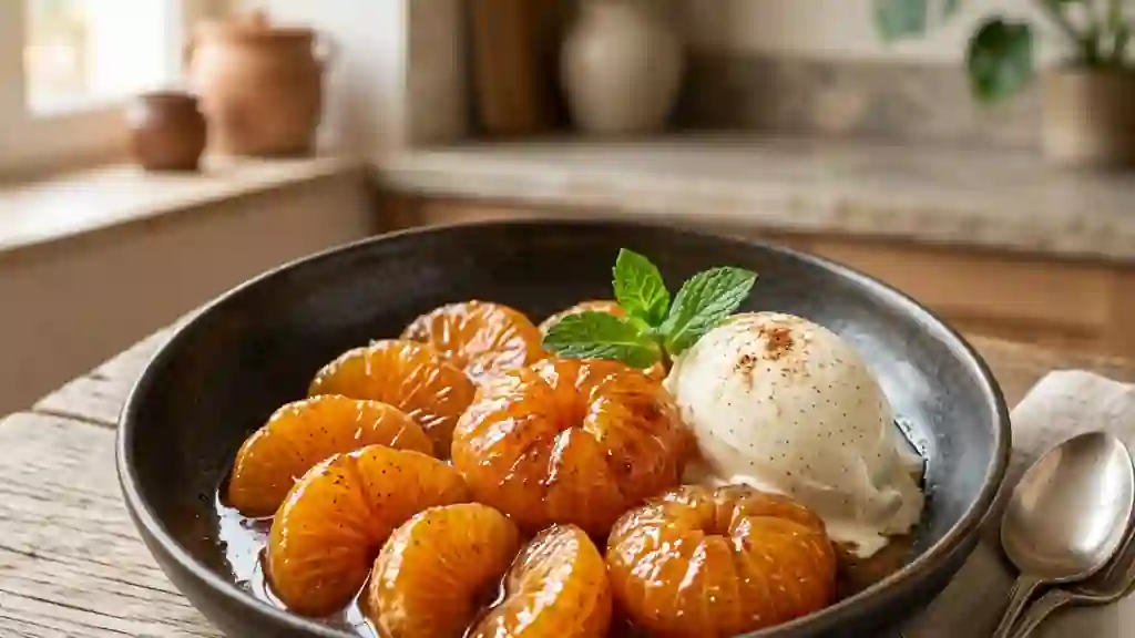 Clémentines flambées au caramel de rhum brun - Photo de présentation