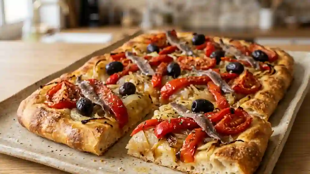 Coca espagnole croustillante aux légumes rôtis - Photo de présentation