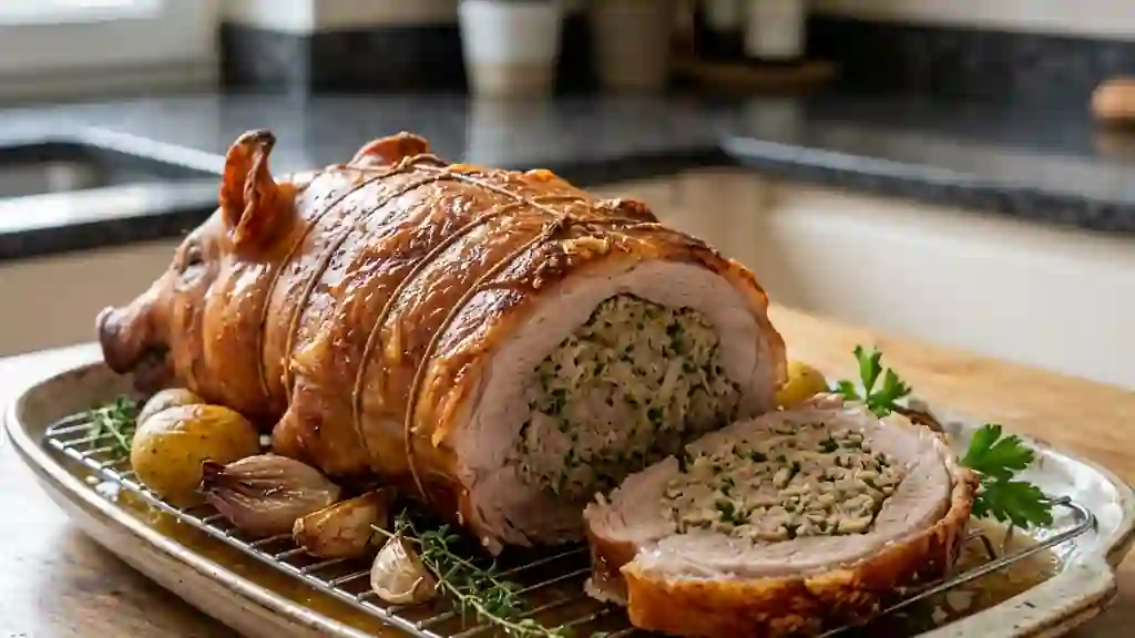 Cochon de lait farci et sa couenne craquante - Photo de présentation