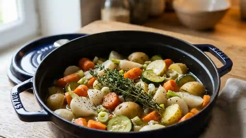Cocotte de légumes nouveaux fondants au thym - Photo de présentation