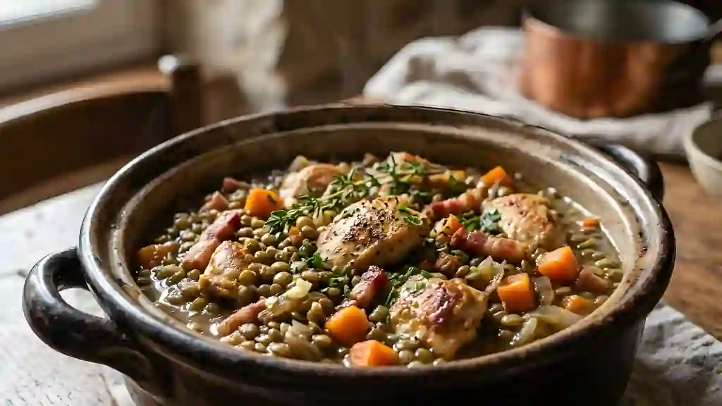 Cocotte de Lentilles au Poulet et Lard Fumé - Photo de présentation