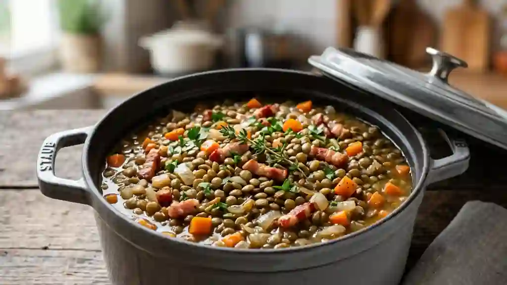 Cocotte fondante de lentilles aux lardons fumés - Photo de présentation