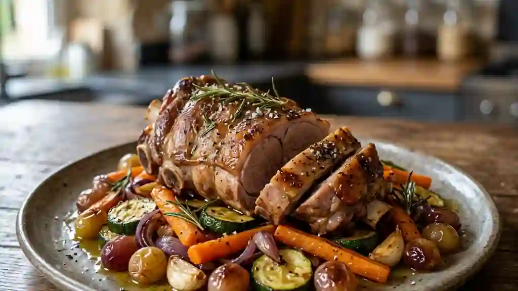 Agneau rôti au romarin et raisins fondants - Photo de présentation