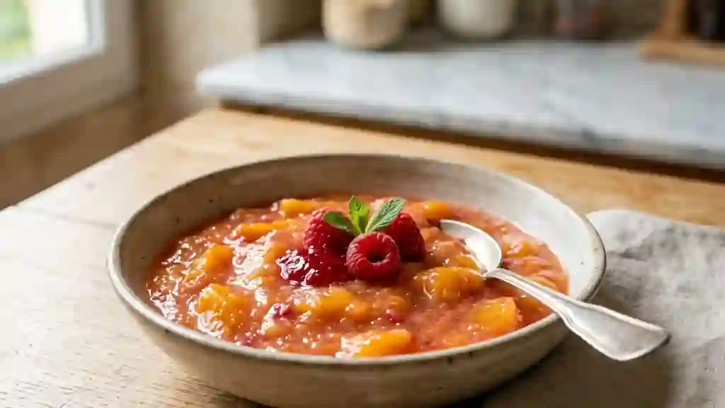 Pêches fondantes à la framboise acidulée - Photo de présentation