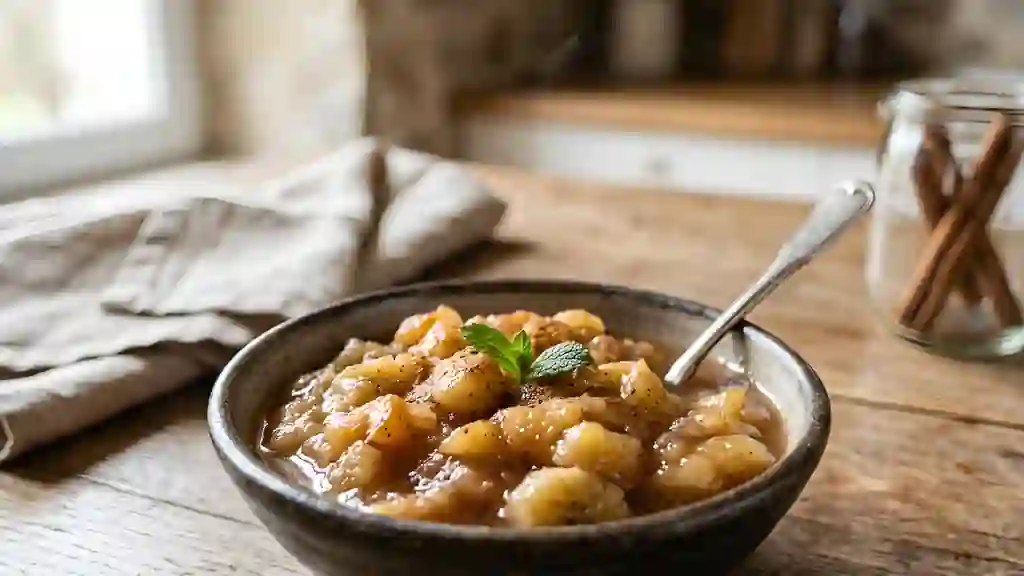Compote fondante pomme banane au thé noir - Photo de présentation