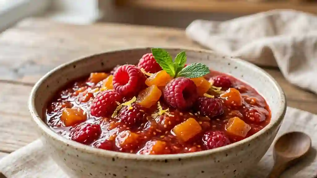 Compote veloutée framboise et abricots secs - Photo de présentation
