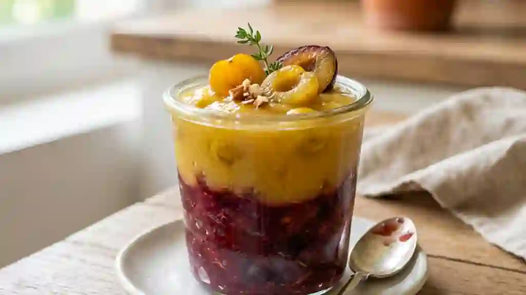 Compote fondante prunes et mirabelles bicolore - Photo de présentation