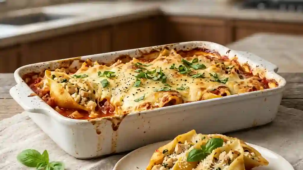 Conchiglioni gratinés au poulet et ricotta crémeuse - Photo de présentation