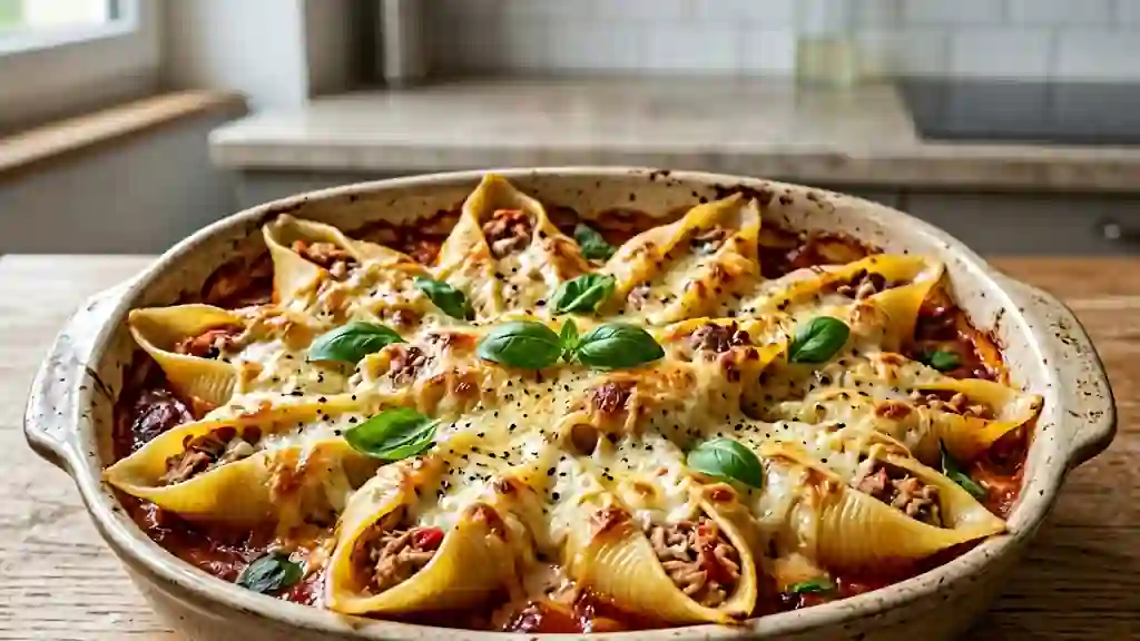 Conchiglioni fondants farcis au thon et basilic - Photo de présentation