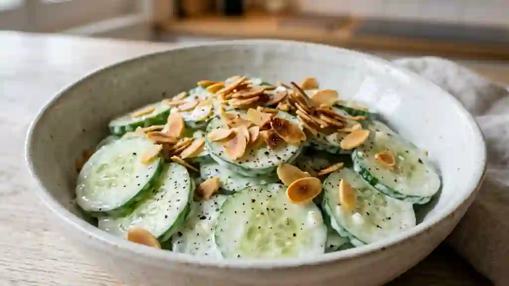 Concombres Croquants au Yaourt et Amandes Grillées - Photo de présentation