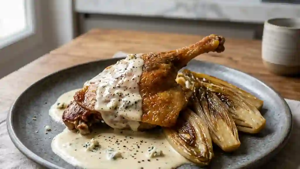 Confit de canard fondant et endives au roquefort - Photo de présentation