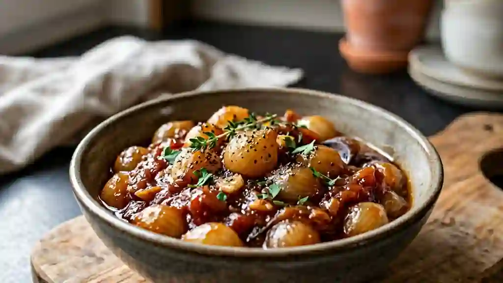 Confit d'oignons grelots fondants à la tomate - Photo de présentation