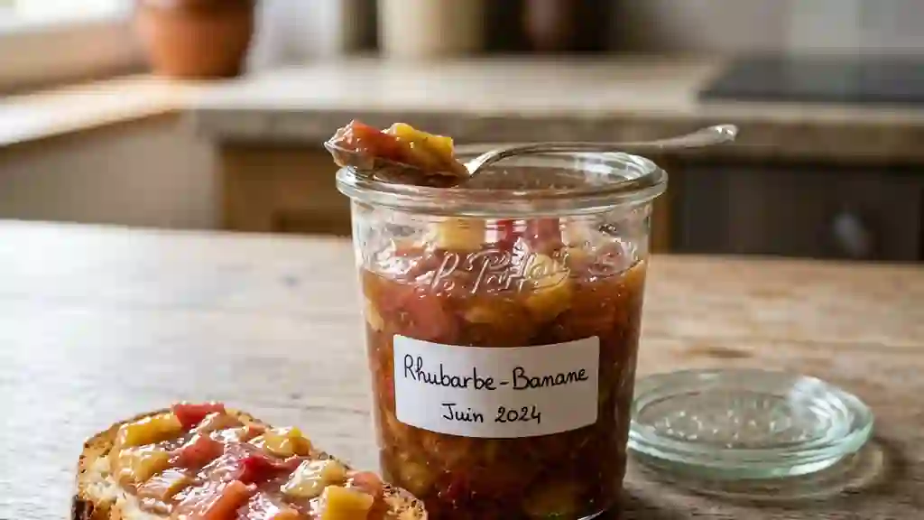 Confiture fondante rhubarbe et banane sucrée - Photo de présentation