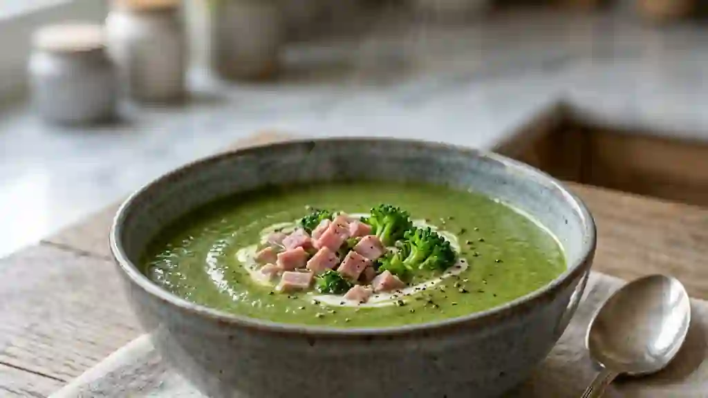 Velouté de brocoli soyeux au jambon - Photo de présentation
