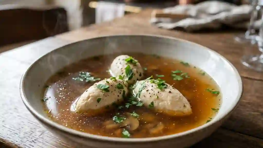 Consommé de champignons et quenelles fondantes - Photo de présentation