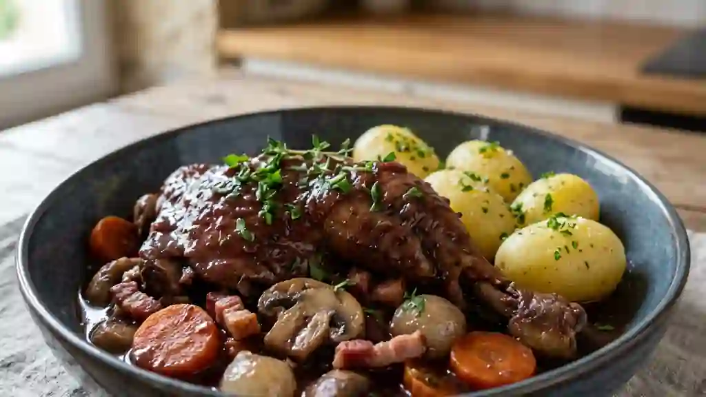 Coq au vin d'Alsace fondant et corsé - Photo de présentation