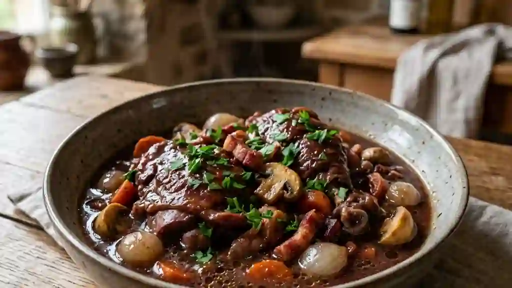 Coq au Vin Fondant à la Bourguignonne - Photo de présentation