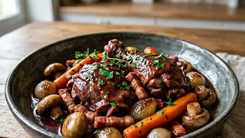 Coq en Bure au Vin Rouge et Lardons - Photo de présentation